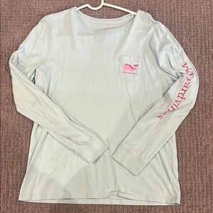Light Blue Long Sleeve Shirt with Pink Accents